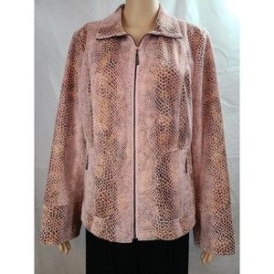 Dialogue Women's (M) Pink and Brown Faux Suede Snake Skin Full Zip Jacket
